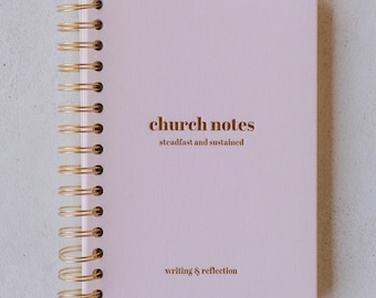Diario de notas de la iglesia de lino rosa: cuaderno de sermones encuadernado en espiral