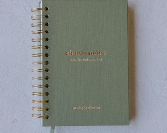 Sage Green Linen Church Notes Journal: Spiral Bound Sermon Notebook
