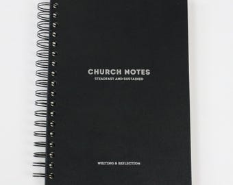 Large Church Notes Journal: Black Leatherette, Spiral Bound Sermon Notebook (7x10")