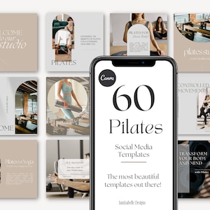 Pilates Social Media Templates Aesthetic Pilates Studio Instagram Content Pilates Instructor Customized Canva Templates Minimalistic