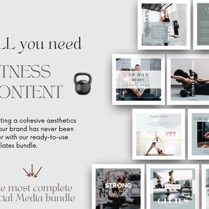 Fitness Instagram-paket Inlägg om sociala medier Fitnesstexter Innehåll för personlig tränare Inlägg om hälsosam livsstil Gymentusiast Canva-mallar bild 2