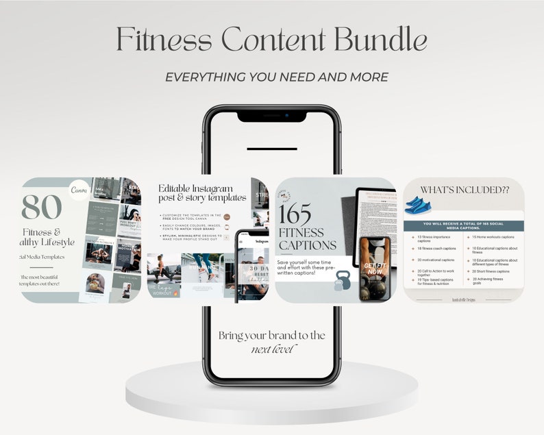Fitness Instagram-paket Inlägg om sociala medier Fitnesstexter Innehåll för personlig tränare Inlägg om hälsosam livsstil Gymentusiast Canva-mallar bild 8