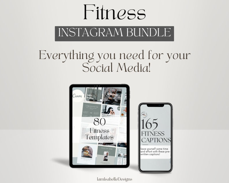 Fitness Instagram-paket Inlägg om sociala medier Fitnesstexter Innehåll för personlig tränare Inlägg om hälsosam livsstil Gymentusiast Canva-mallar bild 1