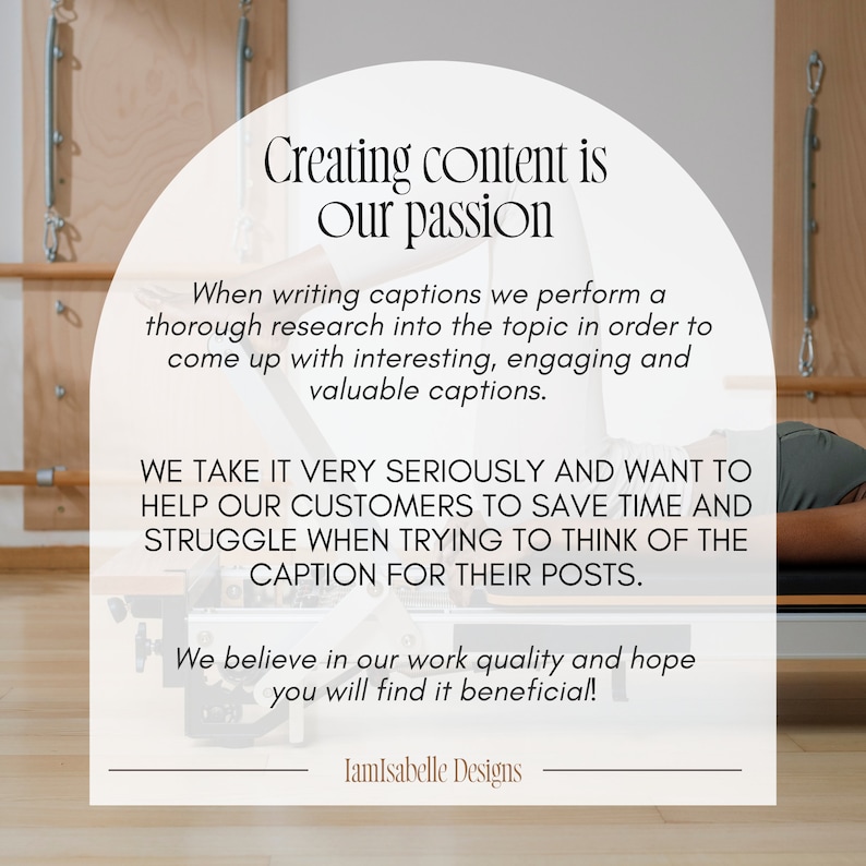 Quality captions for pilates profiles. Professional work that will save time for pilates instructors.
