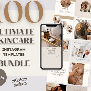 100 Skincare Instagram Templates. Esthetician Instagram Branding. Social Media Canva Templates. Beauty Social Media.