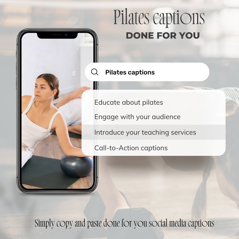 Educate about pilates, educate and engage with your audience on social media. Introduce your pilates services.