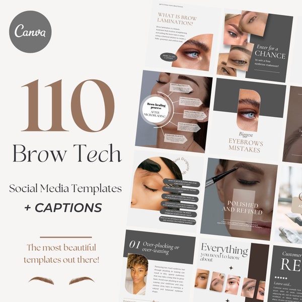 Brow Tech Social Media Eyebrow Artist Captions PMU Content IG Templates Brows Business Brow Art Marketing Canva Templates Microblading