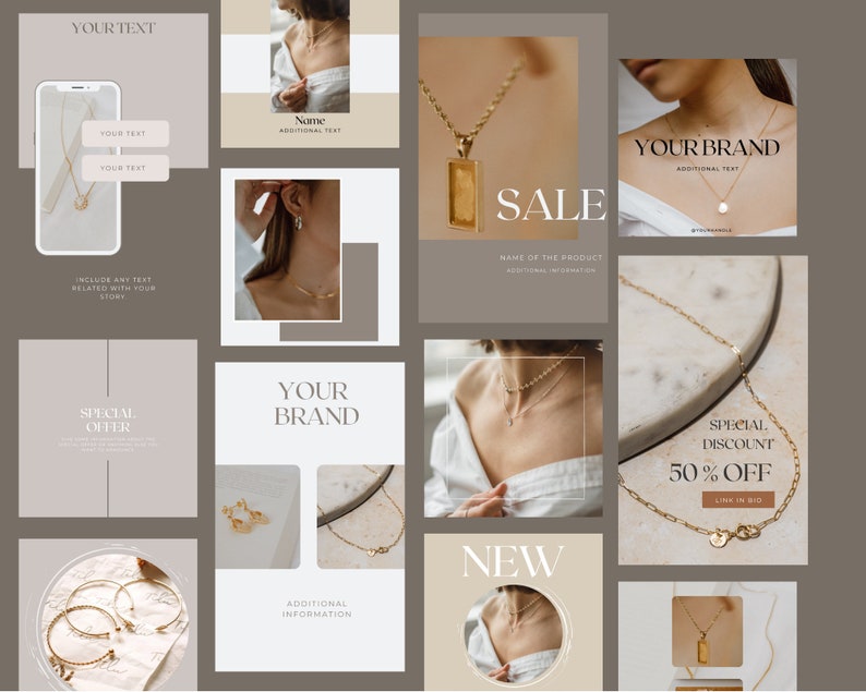 76 Jewelry Instagram Templates for Canva. Social Media Branding ...