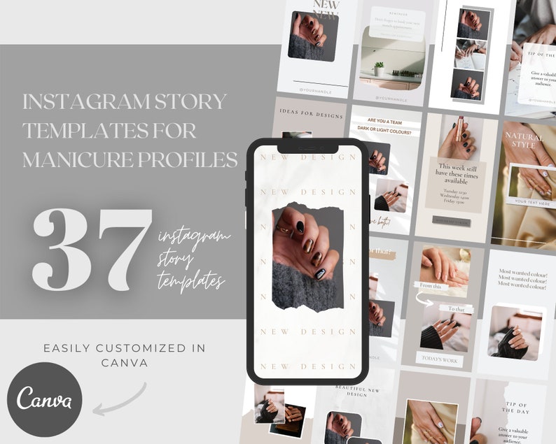 37 Manicure Instagram Story Templates. Instagram Engagement. Aesthetic Branding. Social Media Content. Beauty Brand Instagram 