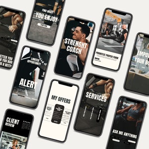 Instagram stories for fitness profiles. Fitness coach social media stories. Templates for fitness accounts.