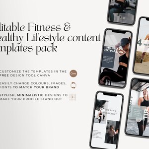 Fitness Instagram-paket Inlägg om sociala medier Fitnesstexter Innehåll för personlig tränare Inlägg om hälsosam livsstil Gymentusiast Canva-mallar bild 4