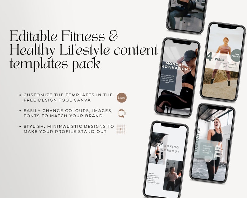 Fitness Instagram-paket Inlägg om sociala medier Fitnesstexter Innehåll för personlig tränare Inlägg om hälsosam livsstil Gymentusiast Canva-mallar bild 4