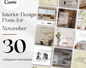 Interior Design Templates Interior Designer Instagram Content Branded Interior Decor Posts for Social Media Monthly Content