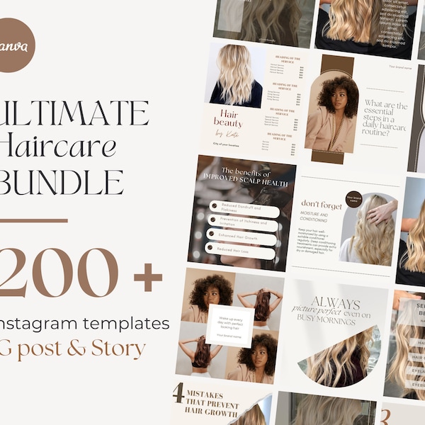 Haircare Instagram Templates For Hair Salon Hairdresser Content Beauty Salon IG Templates Haircare Posts Hairstylist Social Media