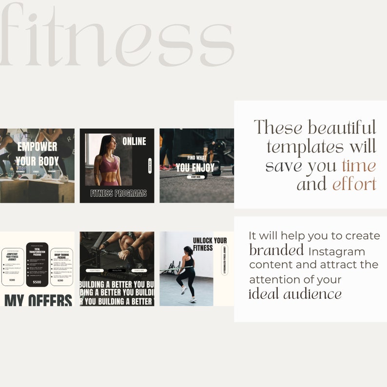 these beautiful templates will save you time and effort. It will help you to create branded instagram content and attract the attention of your ideal customers. Fitness coaches, gym, exercising profiles on social media.
