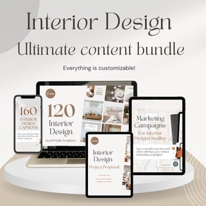 Interior Design Content Bundle Interior Design Studio Captions Marketing Campaigns Project Proposal Client Onboarding Templates Package