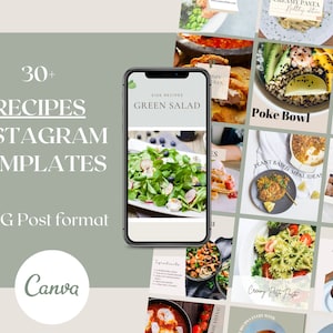 30 Instagram Recipe Templates. Recipes. Healthy Eating. Foodie Canva Templates. Instagram Posts. Customisable Templates.