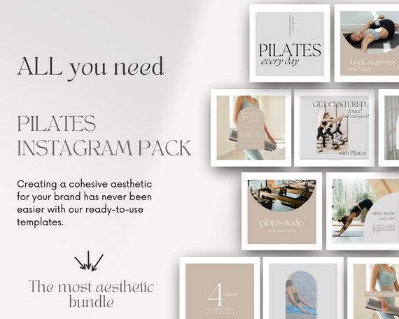 Pilates Social Media Templates Aesthetic Pilates Studio Instagram
