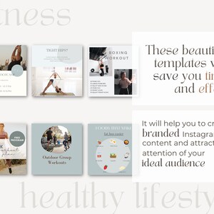 Fitness Instagram-paket Inlägg om sociala medier Fitnesstexter Innehåll för personlig tränare Inlägg om hälsosam livsstil Gymentusiast Canva-mallar bild 7