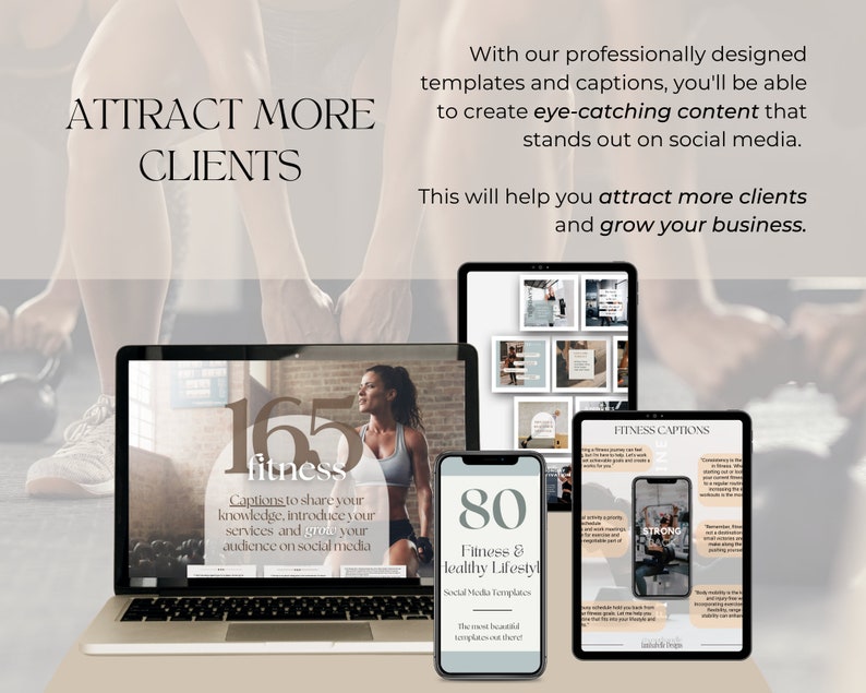 Fitness Instagram-paket Inlägg om sociala medier Fitnesstexter Innehåll för personlig tränare Inlägg om hälsosam livsstil Gymentusiast Canva-mallar bild 6