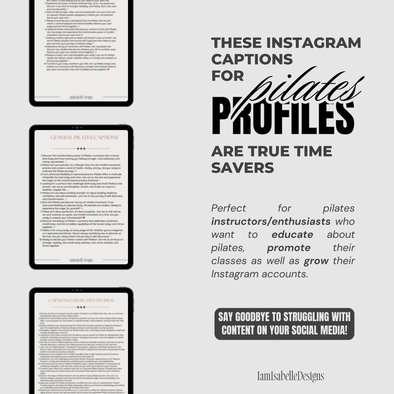 These Instagram captions for pilates profiles are true time savers. Perfect for Pilates instructors, enthusiasts who want to educate about pilates, promote their classes as well as grow their Instagram accounts.