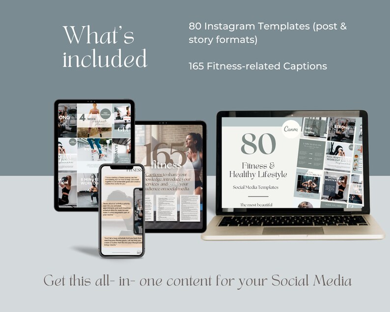 Fitness Instagram-paket Inlägg om sociala medier Fitnesstexter Innehåll för personlig tränare Inlägg om hälsosam livsstil Gymentusiast Canva-mallar bild 3