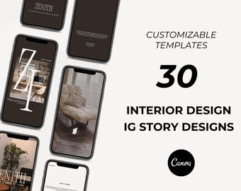 Luxury Interior Design Studio Social Media Templates Instagram Stories Interior Designer Aesthetic Branding Canva Home Decor Digital Product