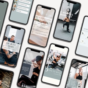 Fitness Instagram-paket Inlägg om sociala medier Fitnesstexter Innehåll för personlig tränare Inlägg om hälsosam livsstil Gymentusiast Canva-mallar bild 9