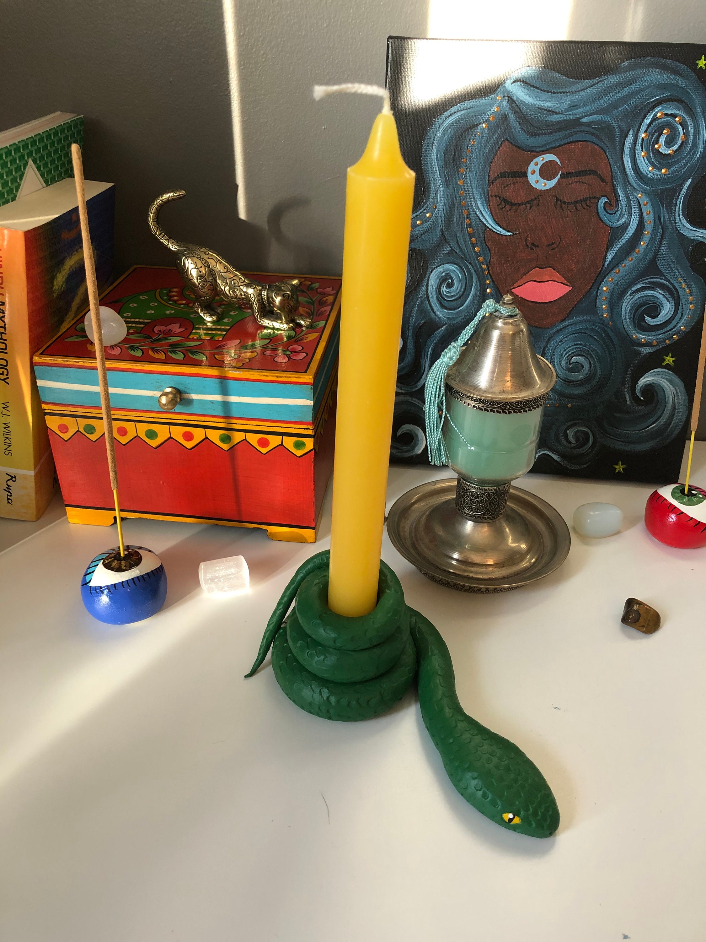 Handmade Eve snake candlestick holder in green Etsy