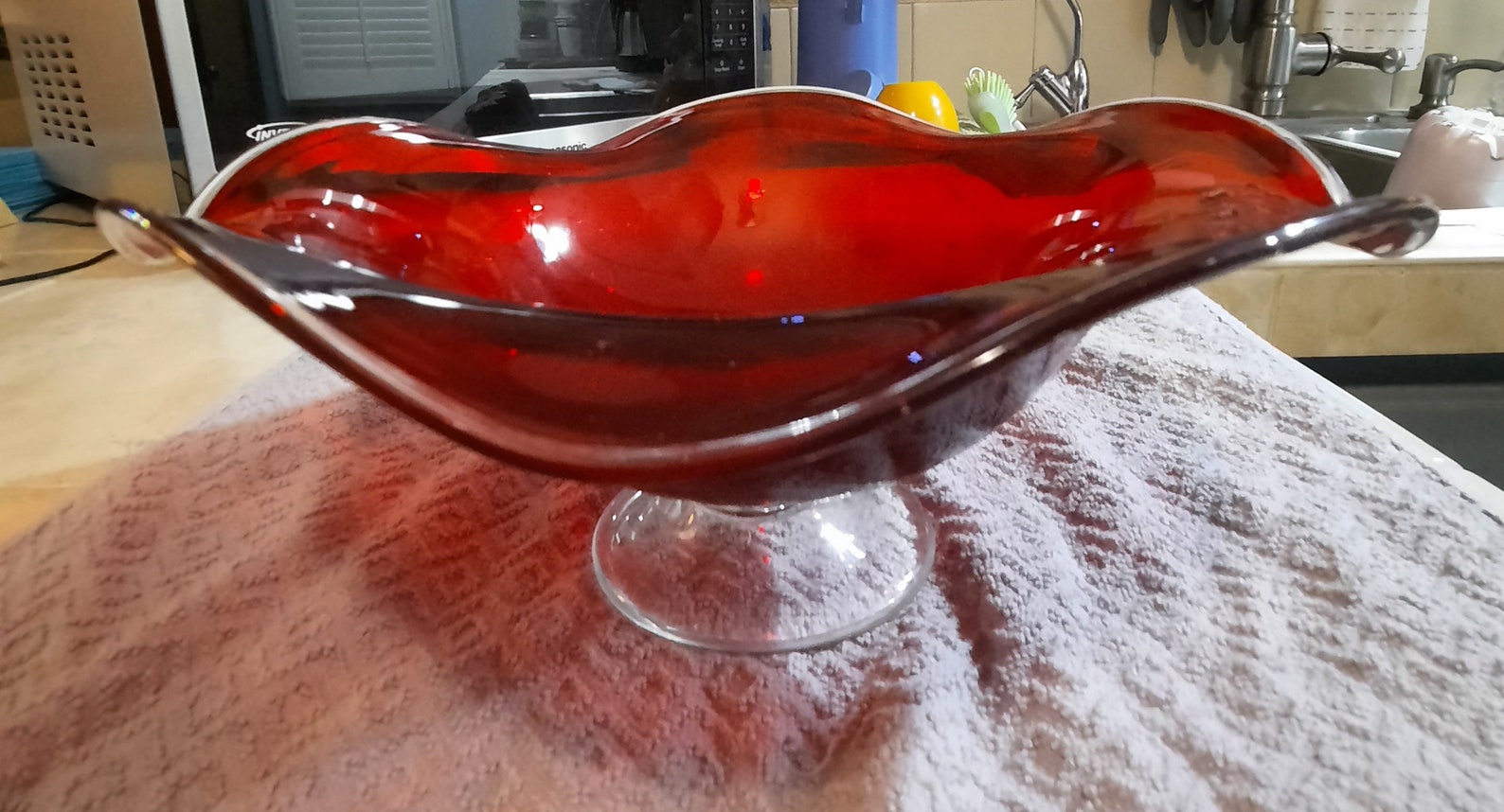 Vintage Red Fruit Bowl on a Pedestal Base. Hand Blown Glass Etsy