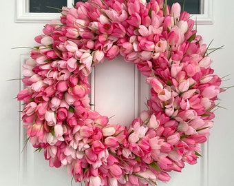 Pink spring wreath, valentines wreath, tulips wreath, pink tulips wreath, pink wreath, pink Easter wreath, house warming wreath