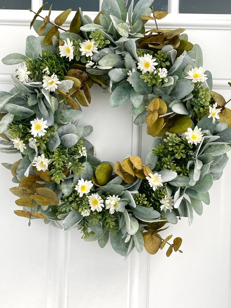 Eucalyptus and Lambs Ear Summer Fall Wreath, Daisy Summer Wreath, Lambs ...