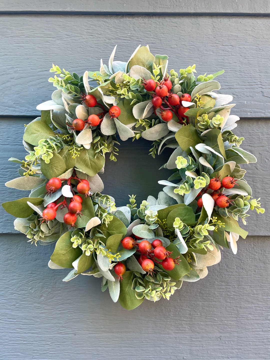 Orange Berry Eucalyptus Fall Wreath, Lambs Ear Eucalyptus Fall Wreath ...