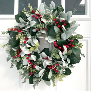 Red Berry Eucalyptus Wreath, Winter Lambs Ear, Front Door Wreath - Etsy