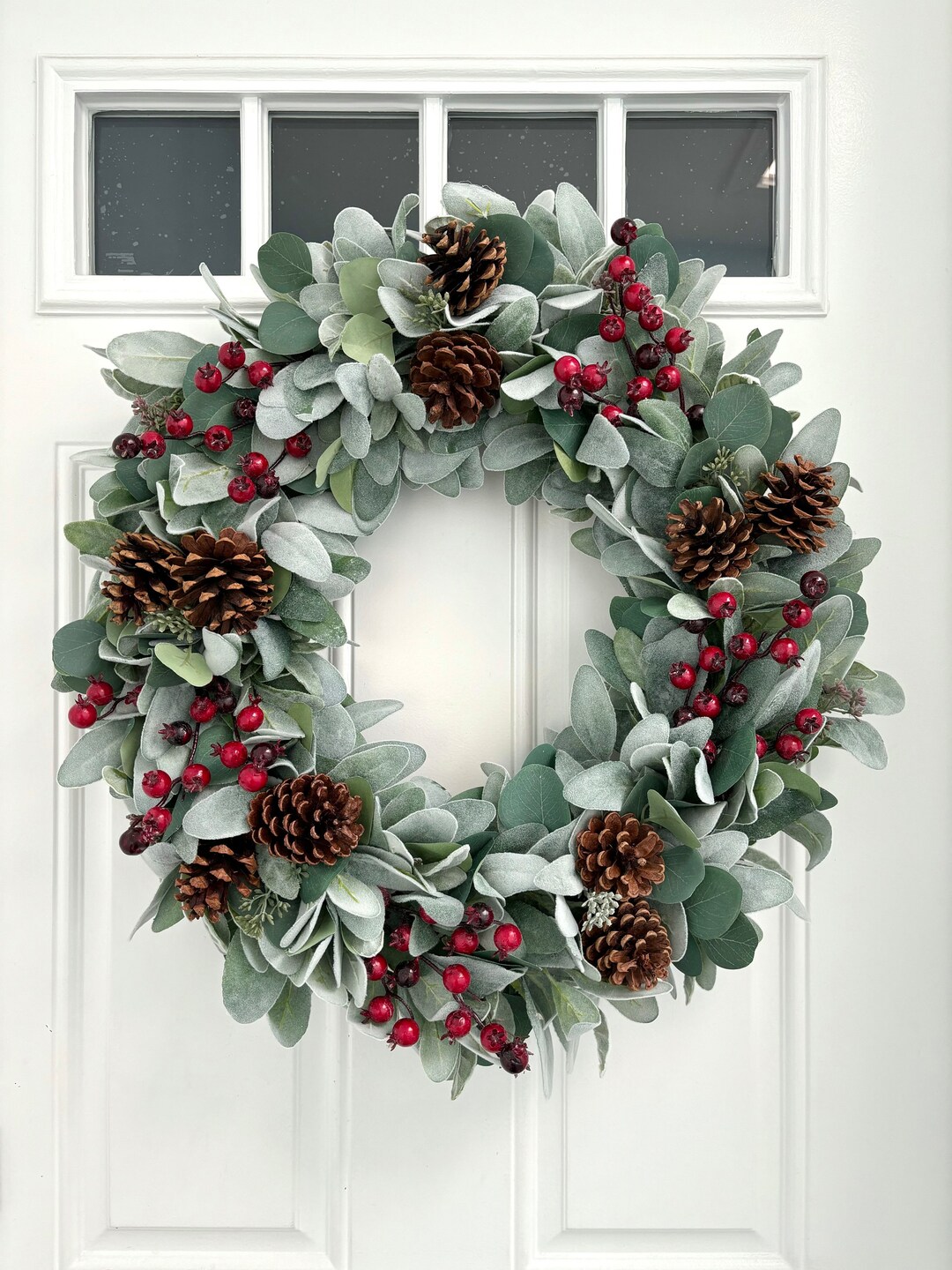 Red Berry Wreath, Winter Lambs Ear Wreath, Fall Eucalyptus Wreath ...