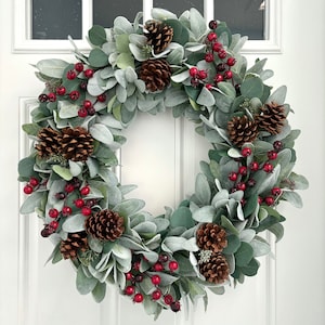 red berry wreath, winter lambs ear wreath, fall eucalyptus wreath, eucalyptus front door wreath, eucalyptus wreath, valentine wreath