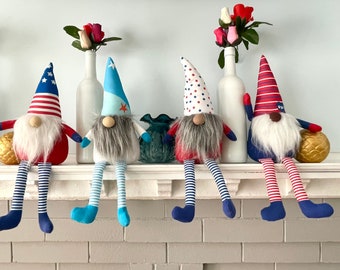 patriotic gnome, 4th of July gnome, summer gnome, red white and blue gnome, beach gnome, mini gnome, tiered tray gnome, patriotic decor