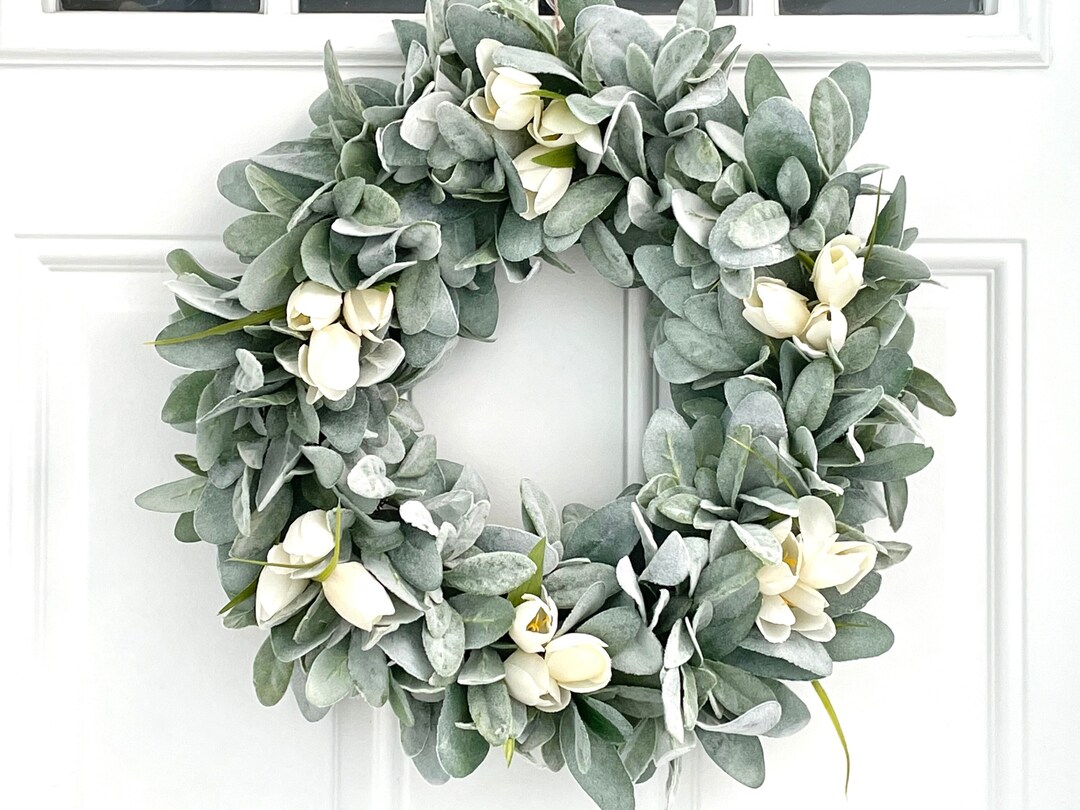 Lambs Ear and Ivory Tulip Wreath, Year Round Front Door Decor - Etsy