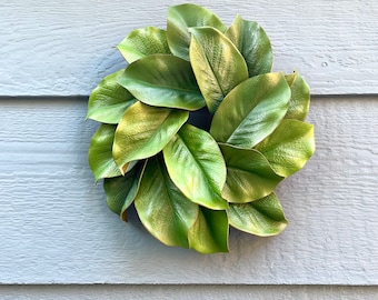 mini magnolia leaf wreath, year round greenery wreath, modern farmhouse wreath, everyday minimalist