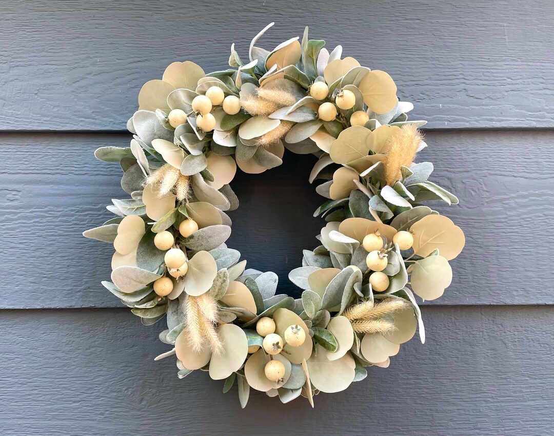 Lambs Ear Eucalyptus Fall Wreath, Cream Berry Fall Wreath, Boho Style ...