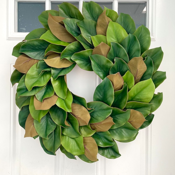 magnolia leaf wreath, year round wreath, greenery wreath, modern farmhouse wreath, magnolia fall wreath, everyday minimalist wreath