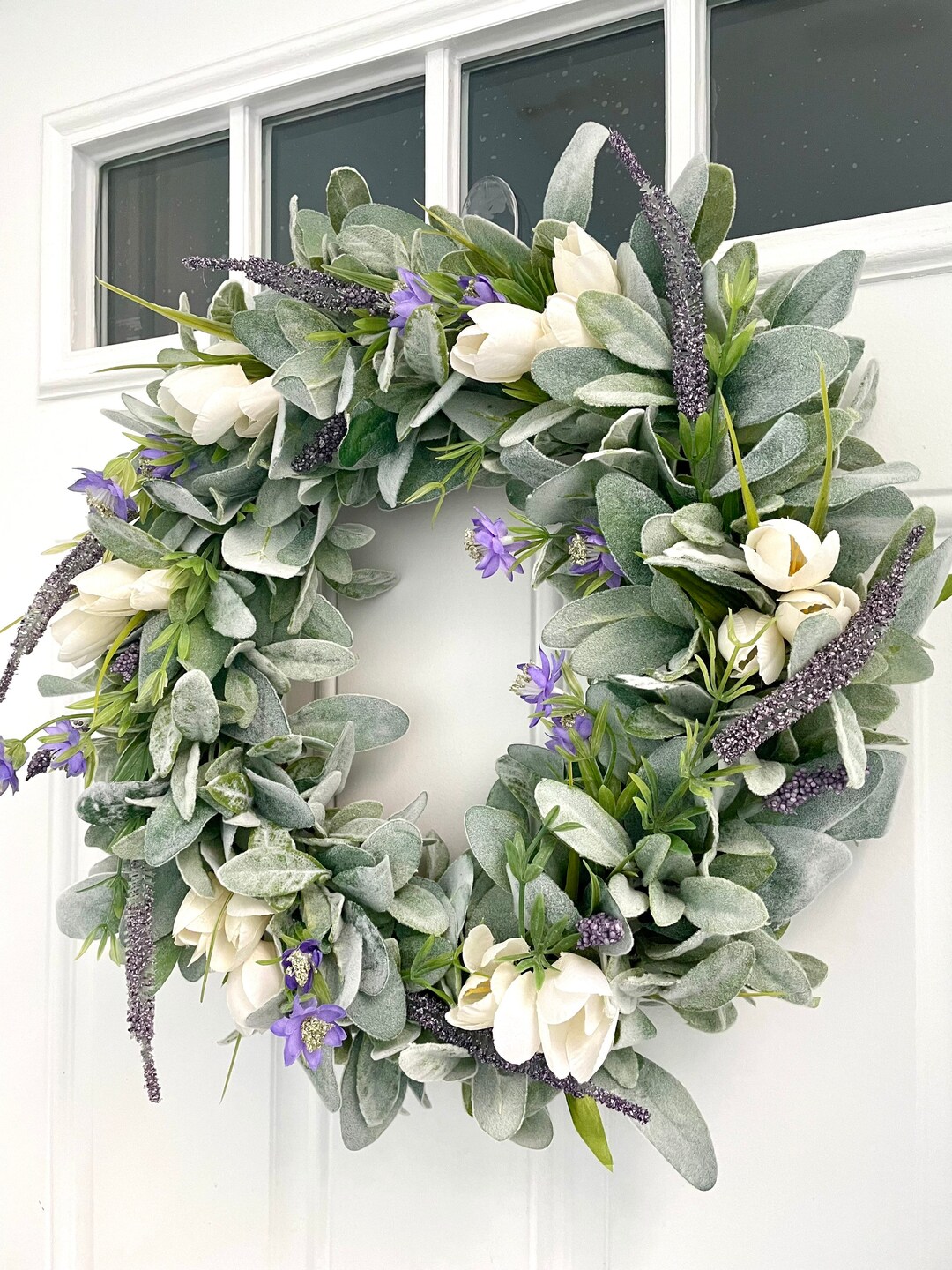 Spring Lambs Ear and Tulip Wreath, Lambs Ear Cottage Style Wreath ...