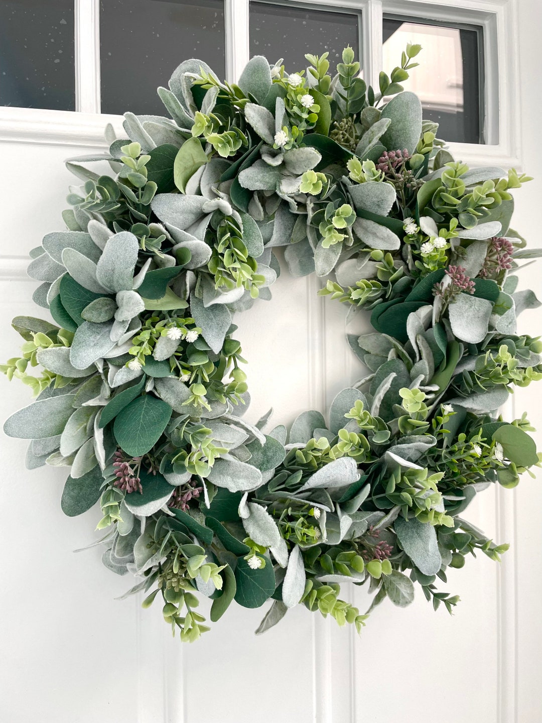 Year Round Eucalyptus Wreath for Front Door, Lambs Ear Eucalyptus