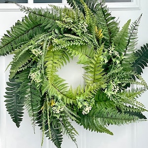 Fern Wreath, Tropical Summer Decor, Coastal Farmhouse Style