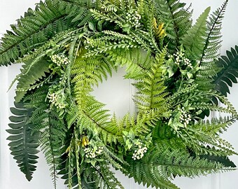 Fern Wreath, Tropical Summer Decor, Coastal Farmhouse Style