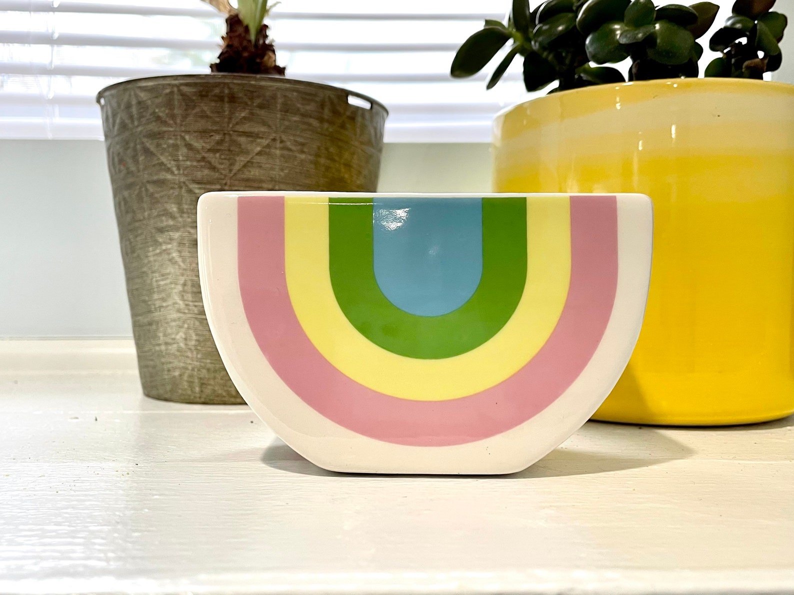 Rainbow Ceramic Planter Rainbow Ceramic Caddie Rainbow Etsy
