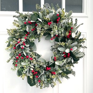 Red Berry Eucalyptus Wreath, Winter Lambs Ear, Front Door Wreath - Etsy