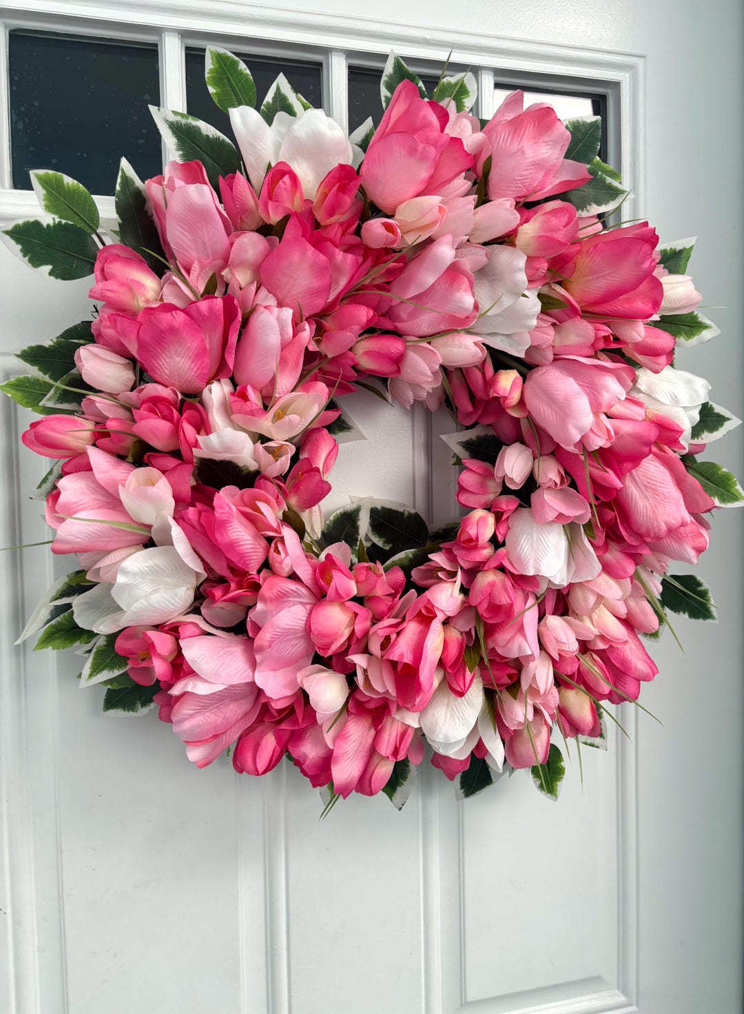 Pink Tulip Spring Wreath, Two-tone Floral Door Decor - Etsy