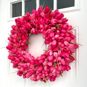 spring wreath, Easter wreath, pink tulips wreath, tulips wreath, pink wreath, housewarming gift, mothers day gift, summer wreath