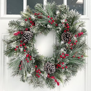 Flocked Red Berry Winter Wreath, Flocked Berry Christmas Wreath, Red ...